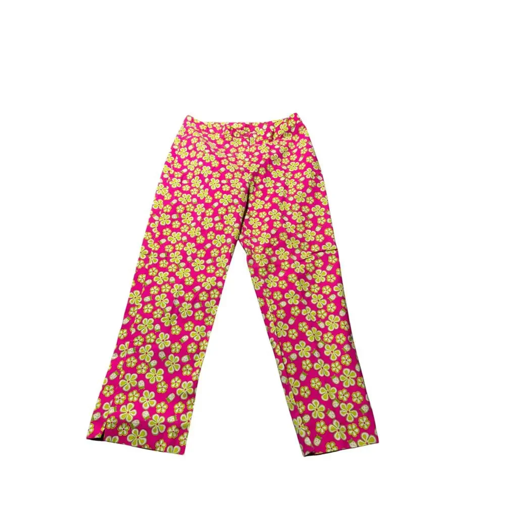 VTG Lilly Pulitzer Dune Buggy Cropped Pants Womens 6 Pink Floral Stretch Beach
